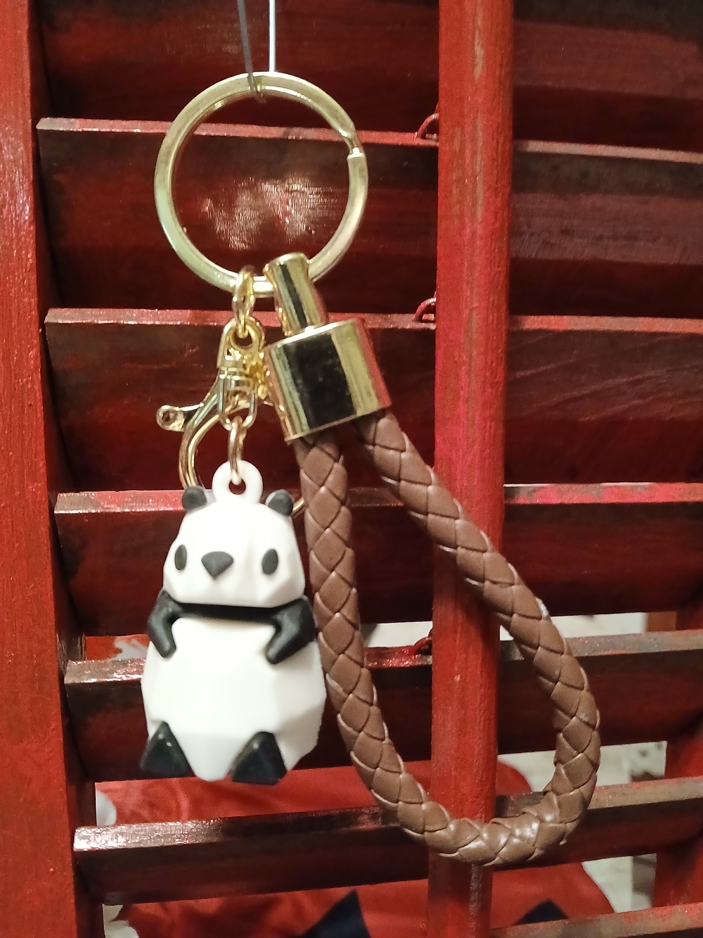 Cute Panda Brown Braided Keychain